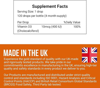 Organic 10 UG 120 Drops- Daily Vitamin D3 Supplement for Infant and Young Children