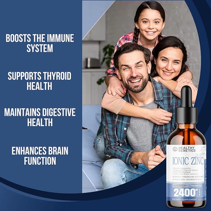 Liquid Zinc Drops Concentrate for entire family | 240 Day Supply | Zinc Sulfate 2400mg | Immunity, Mood, Brain Thyroid | 2 Oz