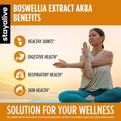 STAY ALIVE Boswellia Serrata Extract Capsules 1000mg with AKBA and 65% Boswellic Acid, 12:1 Resin Extract Powder, 120 Count for 2-Month Supply, Non-GMO and Gluten-Free Boswellia Supplement