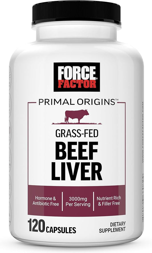 FORCE FACTOR Primal Origins Beef Liver Capsules, Grass Fed Beef Organ Supplement, Pasture-Raised, Hormone & Antibiotic Free, Non-GMO, 120 Capsules