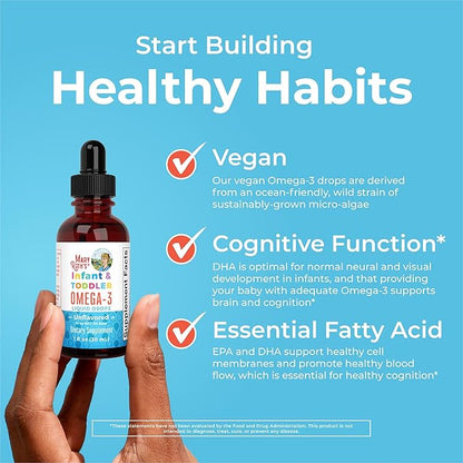 MaryRuth Organics Infant and Toddler Omega-3 Liquid Drops by | 200mg DHA and 2mg EPA Per Serving | Overall Wellness and Healthy Development | Unflavored | 1 Fl Oz