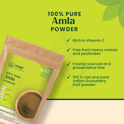 MAPL Pure Amla Powder (7.5 oz)– Organic,Super food for Skin Glow, Hair Growth, Digestion –| Indian Gooseberry Powder| Resealable Zip Lock Pouch