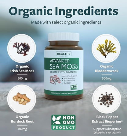 Sea Moss & St. John's Wort (2-Month Supply) Mood Moss Blend - Organic Irish Sea Moss - Raw Vegan Supplement (180 Caps) & St John's Wort with Powerful 900mcg Hypericin Vegan Non-GMO (180 Capsules)