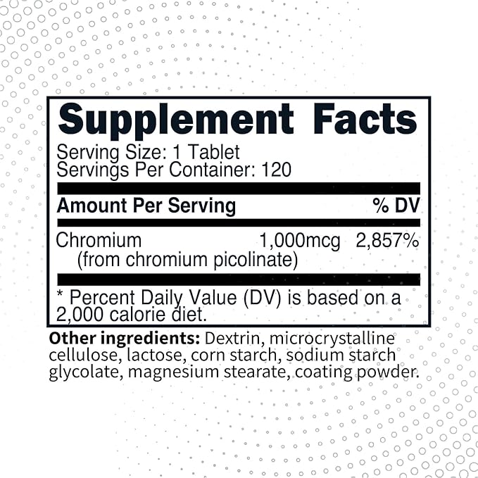 Type Zero Clean Chromium Picolinate Tablets (120 Servings, 1,000 MCG Per Serving) - Non-GMO, Gluten Free