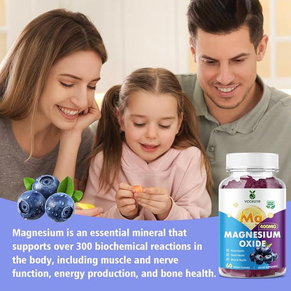 Magnesium Oxide Gummies 400mg, Sugar Free Magnesium Oxide Supplement for Adults & Kids, Muscle Support & Energy Boost, Non GMO, Blueberry Flavor 120 Count