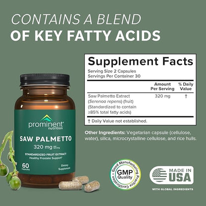 Prominent Nutrition Saw Palmetto Supplement, Healthy Prostate Support Saw Palmetto for Men, Supplement for Urinary Health, 160 mg, 30 Day Supply