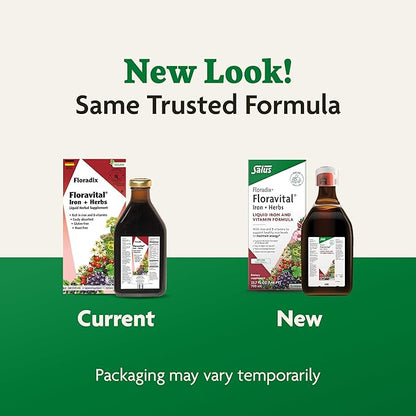 Floradix Floravital Liquid Iron & Vitamins Formula - Liquid Iron Supplement with B Complex Vitamins, Vitamin C & Herbs for Energy Support - Vegan, Gluten-Free, Yeast- Free, Non-GMO - 23.7 Fl Oz