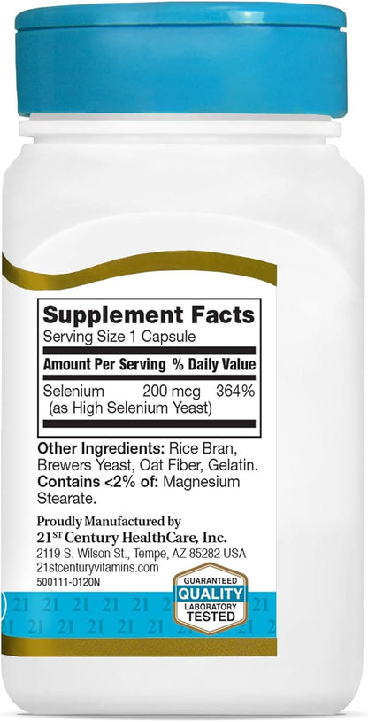 21st Century Selenium 200 mcg Capsules, 60 Count (Pack of 2)