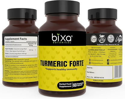 bixa BOTANICAL Ayurvedic Natural Herbal Supplement Turmeric Forte Capsules (100% Pure Authentic Premium Quality) 450mg 60 Veg Capsules