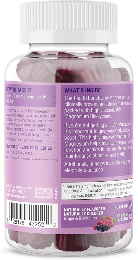 Mega Strength Magnesium - 177 mg of Magnesium Bisglycinate Gummies for Muscle Function - Easy to Chew - Non GMO, Gluten Sugar Free - Grape BlackBerry Flavored Gummy Vitamins (50 Count)