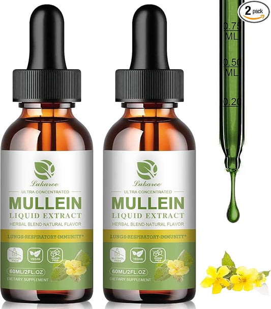 Mullein Drops for Lungs, Lung Detox & Cleanse, Vegan Mullein Leaf Extract Tincture with Chlorophyll Elderberry, etc, Natural Herbal Supplement for Respiratory, Immune, 60 Servings