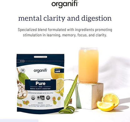 Organifi Pure - Promotes Stimulation in Learning, Memory, Focus, and Clarity - Brain Support with Superfoods - Gluten-Free and Non GMO - Best Served Cold, 30 Servings