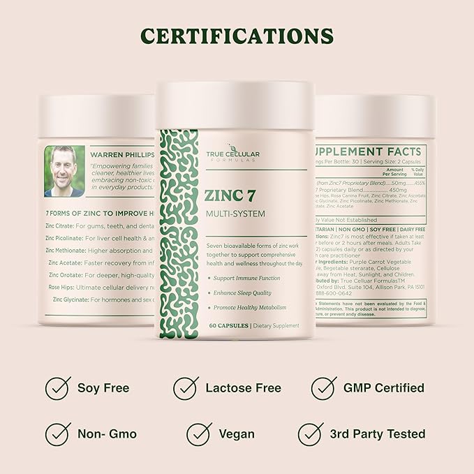 Zinc7 Daily Immune Support (50mg): Triple Action Zinc Complex for Deep Sleep, Mental Clarity & Strong Immunity | Natural Energy, Hormone & Metabolism Support | 60 Vegan Capsules