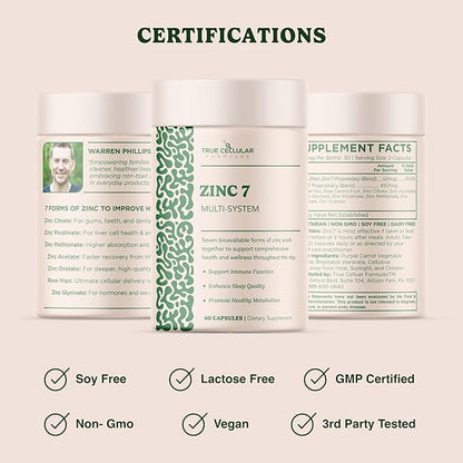 Zinc7 Daily Immune Support (50mg): Triple Action Zinc Complex for Deep Sleep, Mental Clarity & Strong Immunity | Natural Energy, Hormone & Metabolism Support | 60 Vegan Capsules