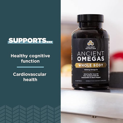 Ancient Nutrition Ancient Omegas Whole Body - ALA, DHA, EPA, ETA from Wild Caught Fish - 90 Capsules