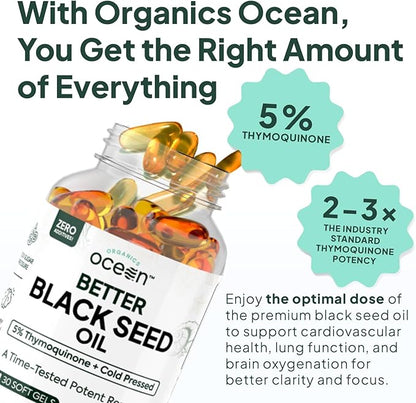 Better Organic Black Seed Oil Cold Pressed - Pure Nigella Sativa Oil for Immune Support - 5% Thymoquinone - Support Memory, Vitality, and Cellular Health