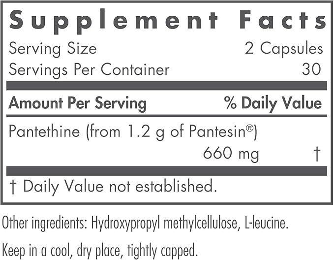 Nutricology Pantethine Supplement - Vitamin B5, Pantothenic Acid, Metabolism Support, Liver Support, Cardiovascular Supplement, Coenzyme A, 660mg Vegetarian Capsules - 60 Count