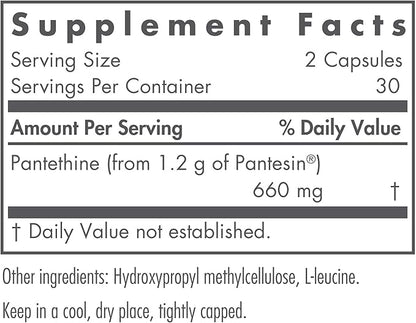 Nutricology Pantethine Supplement - Vitamin B5, Pantothenic Acid, Metabolism Support, Liver Support, Cardiovascular Supplement, Coenzyme A, 660mg Vegetarian Capsules - 60 Count