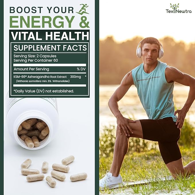 Ashwagandha KSM-66 Herbal Supplement 300mg, 120 Capsules