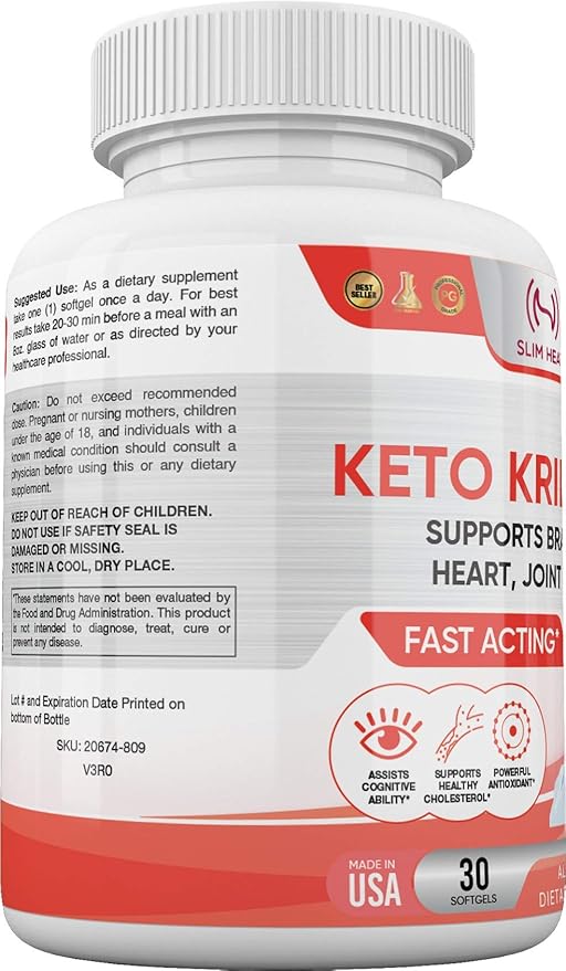 Keto Krill Oil 500mg with Omega-3 EPA, DHA, Astaxanthin & Phospholipids - Supports Brain, Eye, Heart, Joint, Skin Health - Antioxidant Krill Oil Fish Supplement for Women & Men - 30 Day Supply