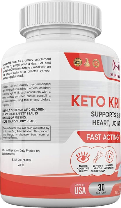 Keto Krill Oil 500mg with Omega-3 EPA, DHA, Astaxanthin & Phospholipids - Supports Brain, Eye, Heart, Joint, Skin Health - Antioxidant Krill Oil Fish Supplement for Women & Men - 30 Day Supply