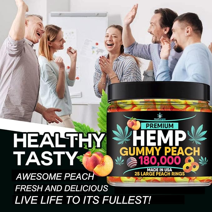Hemp Gummies-Premium Peach Rings-Fresh and Full Flavor-Natural Hemp Oil Gummy-Great for Back, Neck, Knees, Muscles, Joints, Calm, Relax, Discomfort-Made in USA