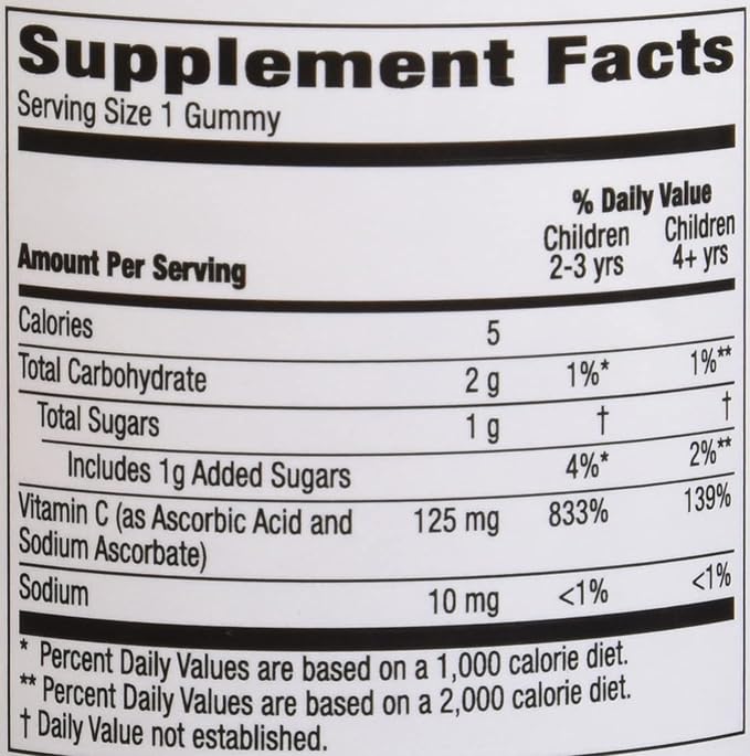 Amazon Brand - Mama Bear Vegan Kids Vitamin C, Orange, 60 Count, Immune Health, 125 mg per Gummy