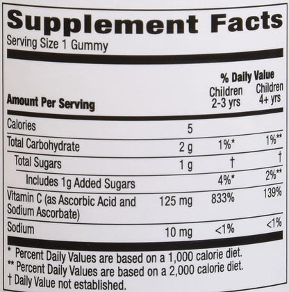 Amazon Brand - Mama Bear Vegan Kids Vitamin C, Orange, 60 Count, Immune Health, 125 mg per Gummy