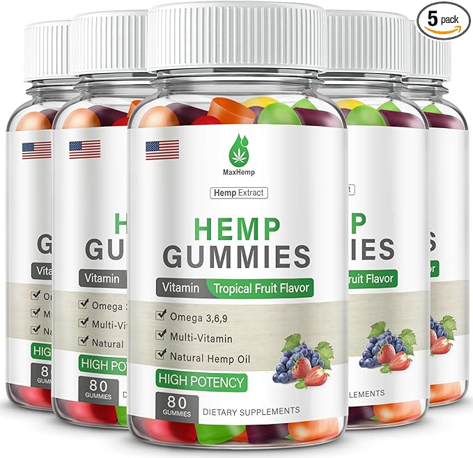 Hemp Gummies - 5 Packs Hemp Gummy 100% Natural Organic Extra Strength High Potency with Pure Hemp Oil Extract Vegan Bear Candy
