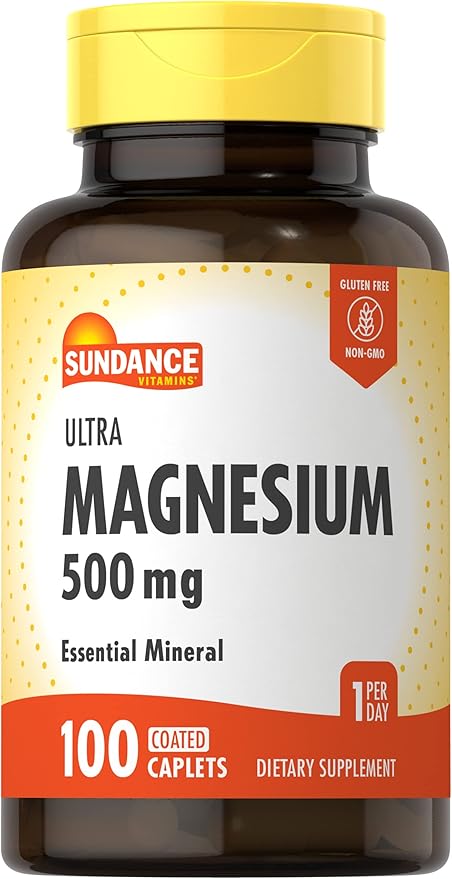 Sundance Magnesium Supplement | 500mg | Oxide | 100 Coated Caplets | Vegetarian, Non-GMO and Gluten Free