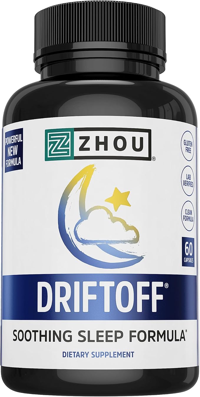 Zhou Drift Off Premium Sleep Aid with Valerian Root, Melatonin, GABA | Sleep Well, Wake Refreshed | 30 Servings, 60 Veggie Caps