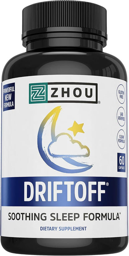 Zhou Drift Off Premium Sleep Aid with Valerian Root, Melatonin, GABA | Sleep Well, Wake Refreshed | 30 Servings, 60 Veggie Caps