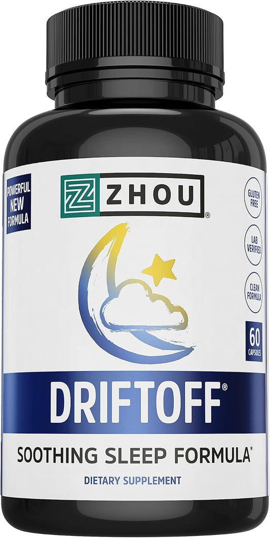 Zhou Drift Off Premium Sleep Aid with Valerian Root, Melatonin, GABA | Sleep Well, Wake Refreshed | 30 Servings, 60 Veggie Caps