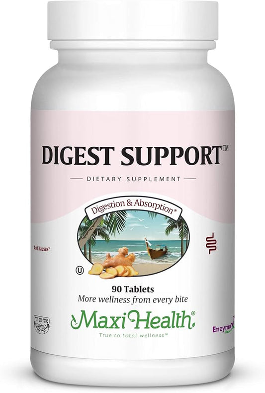 Maxi Health Digest Support - Herbal & Enzyme Complex - Protein Digestion - 90 Tablets - Kosher