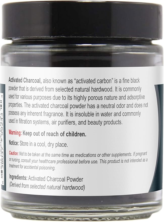 Viva Doria Activated Charcoal Powder, Hardwood Derived, Food Grade, 1.2 Oz Glass Jar
