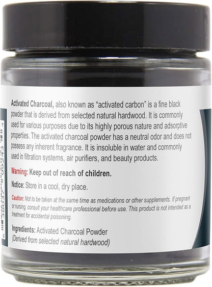 Viva Doria Activated Charcoal Powder, Hardwood Derived, Food Grade, 1.2 Oz Glass Jar