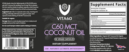 C60 Oil Capsules | Age-Defying Vitality and Antioxidant Support | 99.99% Pure Solvent Free C60 | Organic Oil | Vegan Friendly | Superior Customer Service (Coconut Oil)