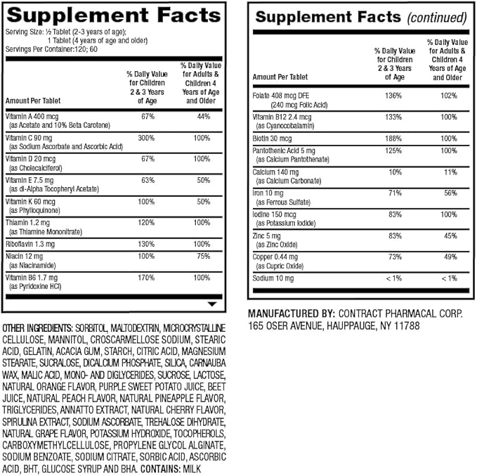 Earth's Splendor Kids Chewable Multivitamin, Supports Healthy Growth and Development, Delicious Taste, Contains Vitamin D for Healthy Bone Growth* - 60 Tablets