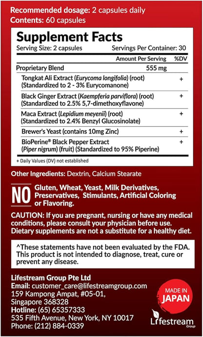 LABO Nutrition MacaMaxima Peruvian Maca Root, Tongkat Ali, Black Ginger, Zinc and Black Pepper Extract Supplement for Men and Women, Supports Reproductive Health, Energy, Stamina- Non-GMO, Vegan Pills