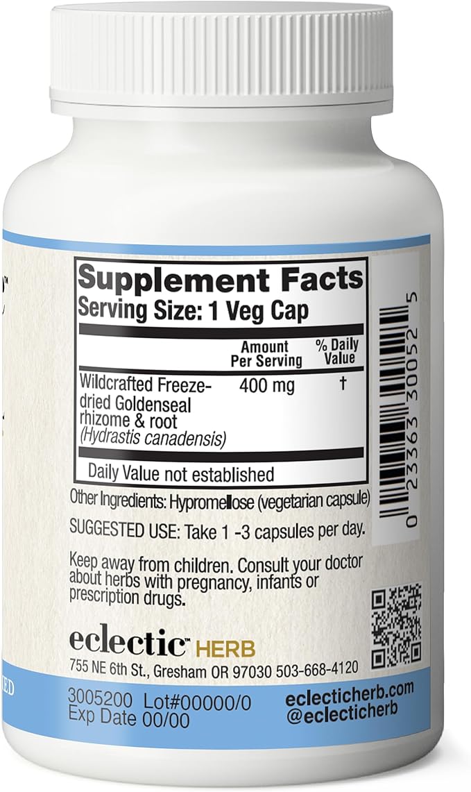 Eclectic Institute Raw Freeze-Dried Goldenseal Capsules | 100 CT