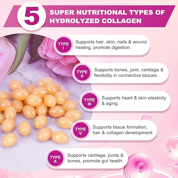 Hydrolyzed Collagen for Women Multi Collagen Peptides Complex Softgels 2000mg Collagen Supplement Type I II III V X with Hyaluronic Acid Biotin Vitamin C - Support Skin Hair Nail Health | 240 Count