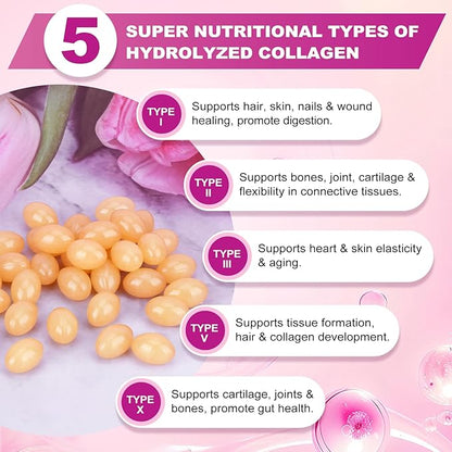 Hydrolyzed Collagen for Women Multi Collagen Peptides Complex Softgels 2000mg Collagen Supplement Type I II III V X with Hyaluronic Acid Biotin Vitamin C - Support Skin Hair Nail Health | 240 Count