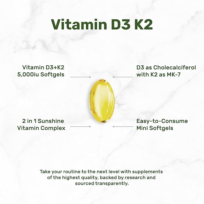 DEAL SUPPLEMENT 2 Pack Vitamin D3 K2 Softgel, 250 Count, 2-1 Complex, Vitamin D3 5000 IU & Vitamin K2 MK7, Promotes Heart, Bone & Teeth Health – Very Easy to Swallow