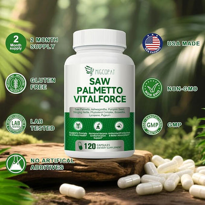 Saw Palmetto for Men - Prostate Support Supplement with Ashwagandha, Zinc, Pumpkin Seed, Lycopene & Stinging Nettle– Herbal Formula for Prostate, Urinary Wellness and Hormone Balance – 120 Capsules