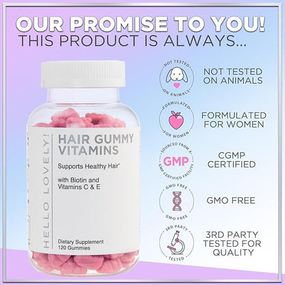 Hair Vitamins Gummies with Biotin 5000 mcg - Vitamin E, C & Zinc Support Hair Growth for Women & Men, Premium Vegetarian & Non-GMO, Stronger, Beautiful Hair, Skin & Nails Supplement - 120 Gummy Bears