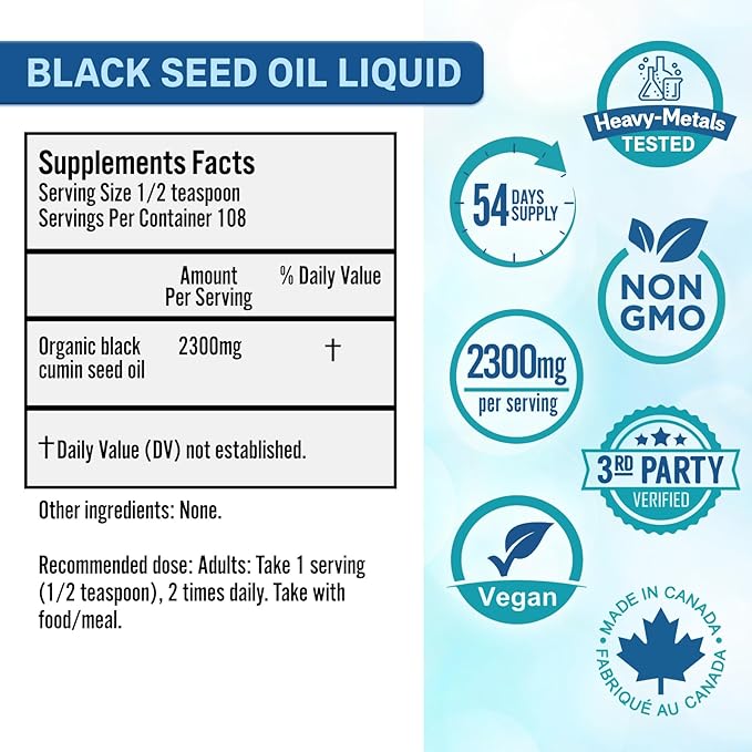 Bio Absorb Black Seed Oil. 54-Day Supply of Cold Pressed Unrefined Black Cumin Seed Oil (Nigella Sativa) (9oz)