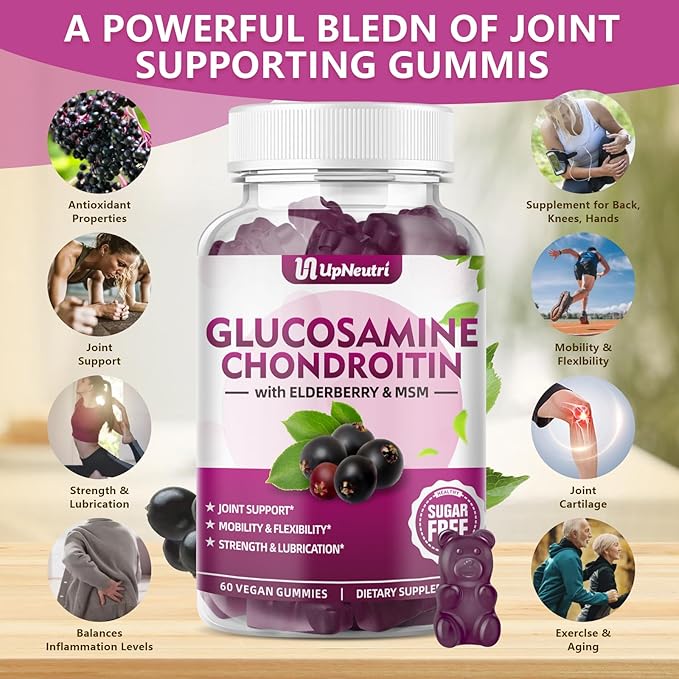 GGlucosamine Chondroitin Gummies Sugar Free, Extra Strength 1500mg Glucosamine with Chondroitin MSM & Turmeric, Joint Support Supplement for Men & Women Joint Health (120 Count (Pack of 2))