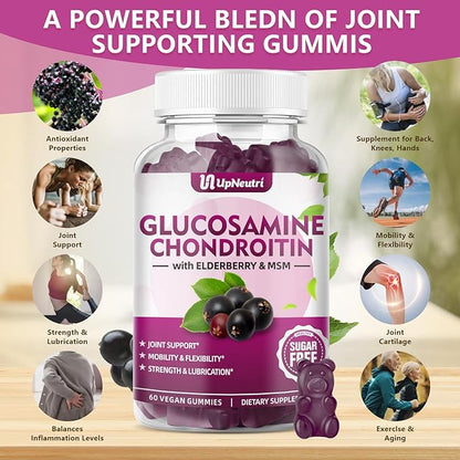 GGlucosamine Chondroitin Gummies Sugar Free, Extra Strength 1500mg Glucosamine with Chondroitin MSM & Turmeric, Joint Support Supplement for Men & Women Joint Health (120 Count (Pack of 2))