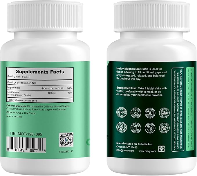 Magnesium Oxide 400mg – 120 Tablets Magnesium Supplement - Support Muscle Recovery & Relaxation