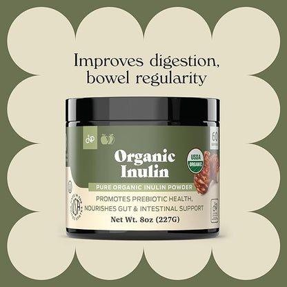 Pure Organic Inulin Powder Fiber Supplement - (Jerusalem Artichoke) Prebiotic Bulk Inulin Fiber Powder 8oz Digestion & Gut Health